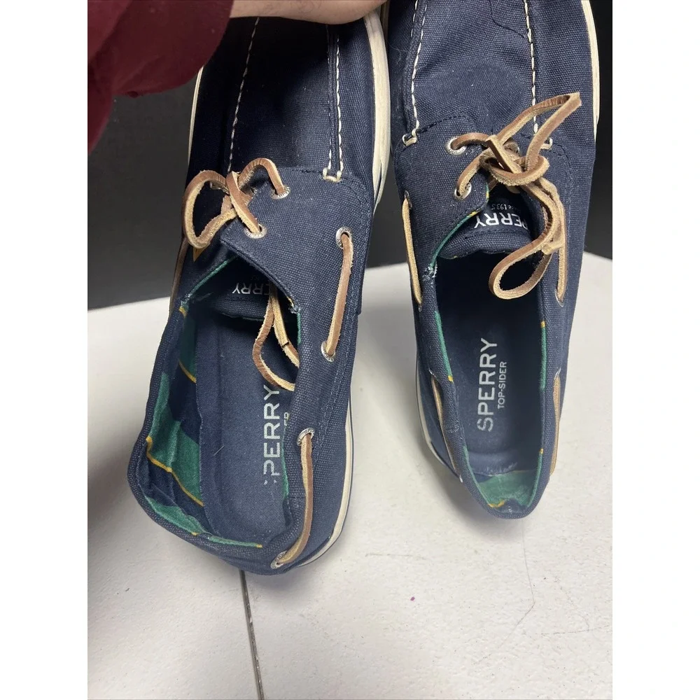 Sperry Top Sider Mens 13‎ Blue Canvas Boat Shoes Leather Laces